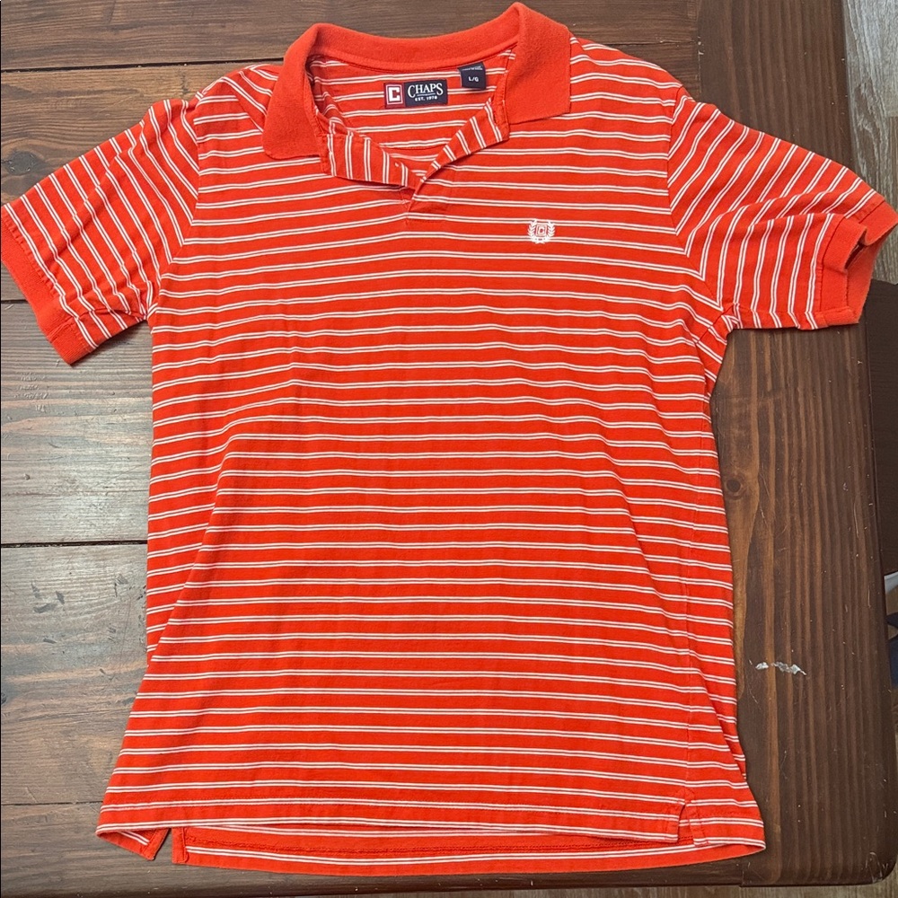 Chaps Men’s Polo Shirt in Orange and White Stripes